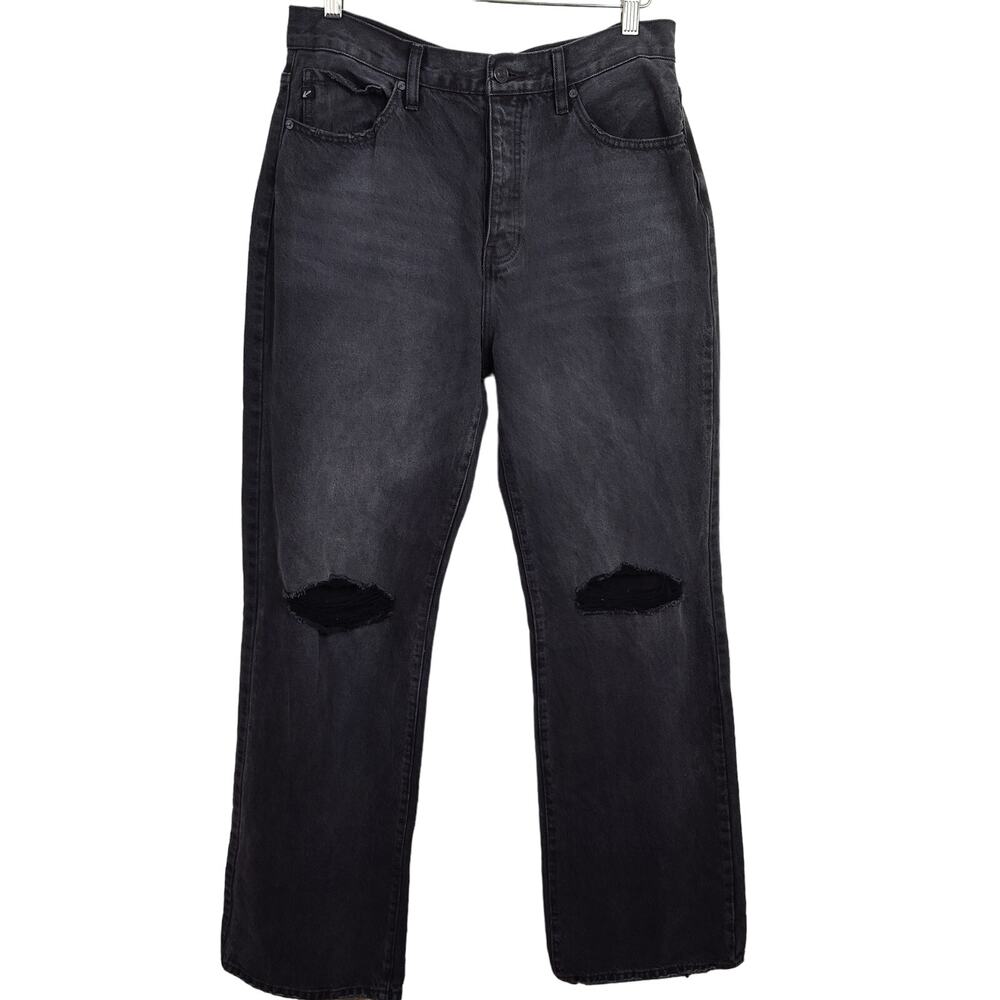KANCAN JEANS HIGH RISE WIDE LEG WOMEN'S SIZE 11 / 29 RIPPED RELAXED BAGGY BLACK